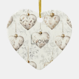 Chic Cream Grey Hearts Ornaments   Keramik Ornament