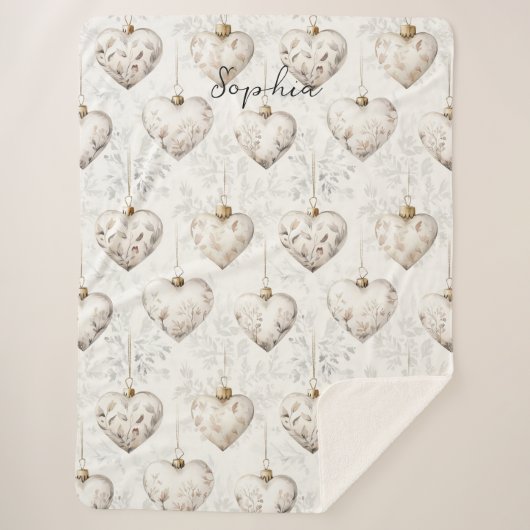 Chic Cream Grey Hearts Ornaments Sherpadecke (Vorderseite)