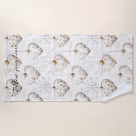 Chic Cream Grey Hearts Ornaments   Strandtuch