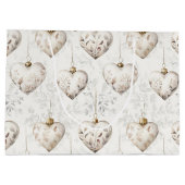 Chic Cream Grey Hearts Ornaments Wedding Große Geschenktüte (Rückseite)