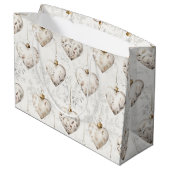 Chic Cream Grey Hearts Ornaments Wedding Große Geschenktüte (Rückseite Schrägansicht)