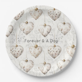 Chic Cream Grey Hearts Ornaments Wedding Pappteller