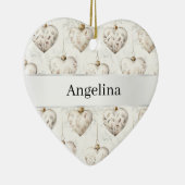 Chic Cream Hearts Silver Ribbon Christmas Keramik Ornament (Rechts)