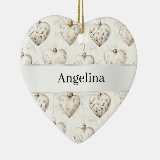 Chic Cream Hearts Silver Ribbon Christmas Keramik Ornament (Rechts)