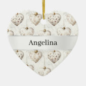 Chic Cream Hearts Silver Ribbon Christmas Keramik Ornament (Vorne)