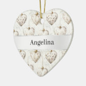 Chic Cream Hearts Silver Ribbon Christmas Keramik Ornament (Links)