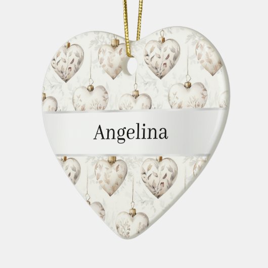 Chic Cream Hearts Silver Ribbon Christmas Keramik Ornament (Links)