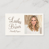 Chic Cream Mocha Script Photo Lashes and Brows Visitenkarte (Vorderseite)