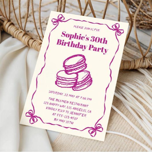 Chic Cream & Purple Macaron 30th Birthday Party Einladung