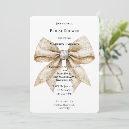Chic Cream Silver Glam Bow Brautparty Einladung (Stehend Vorderseite)