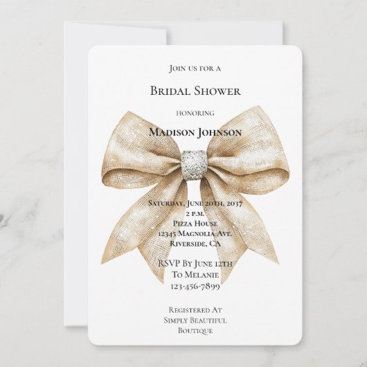Chic Cream Silver Glam Bow Brautparty Einladung (Vorderseite)
