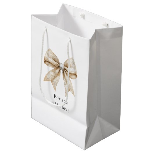 Chic Cream Silver Glam Bow Brautparty Mittlere Geschenktüte (Vorderseite Schrägansicht)