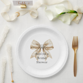 Chic Cream Silver Glam Bow Brautparty Pappteller