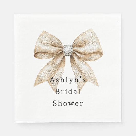 Chic Cream Silver Glam Bow Brautparty Serviette (Vorderseite)