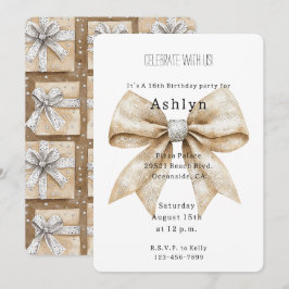 Chic Cream Silver Glam Bow Geburtstag Einladung