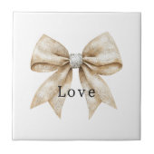 Chic Cream Silver Glam Bow Liebe Fliese (Vorderseite)