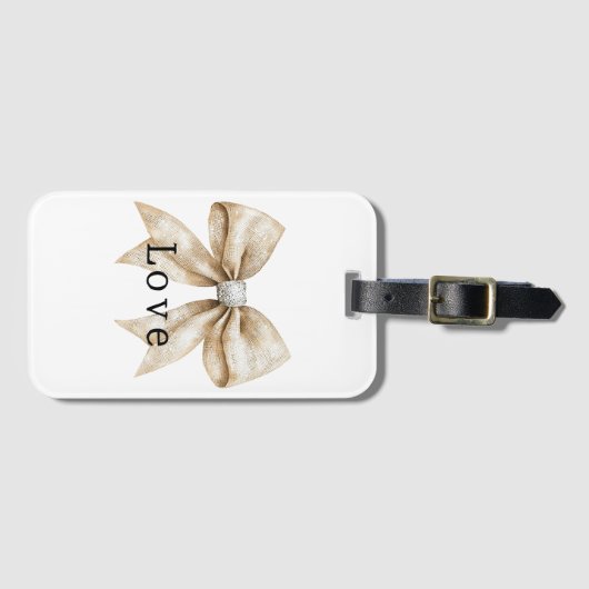 Chic Cream Silver Glam Bow Liebe Gepäckanhänger (Vorderseite (Horizontal))