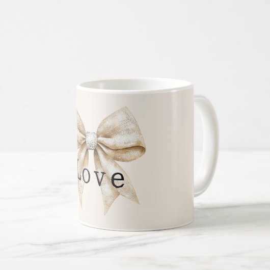 Chic Cream Silver Glam Bow Liebe Kaffeetasse (VorderseiteRechts)
