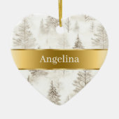 Chic Cream Trees Gold Ribbon Christmas Keramik Ornament (Vorne)