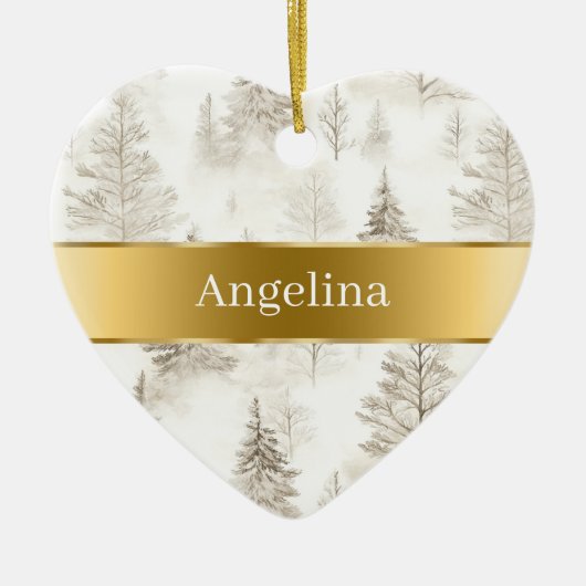 Chic Cream Trees Gold Ribbon Christmas Keramik Ornament (Vorne)