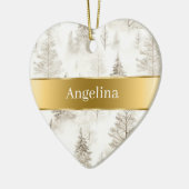 Chic Cream Trees Gold Ribbon Christmas Keramik Ornament (Links)