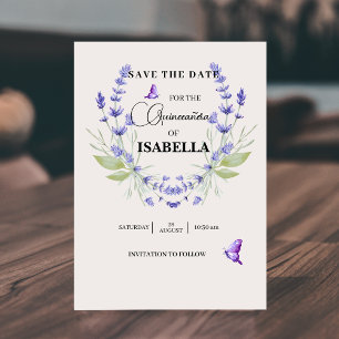 Chic Cream und Lavender Lila Quinceañera Save The Date