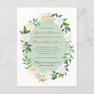 Chic Cream Watercolor Floral Wreath Brautparty Einladungspostkarte