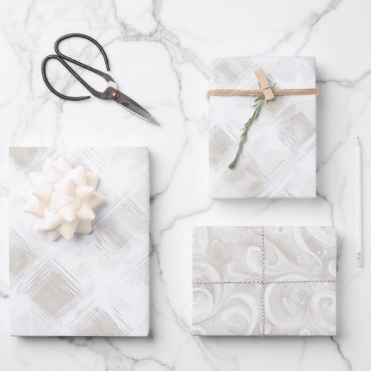 Chic Cream Weiße Streifen Hochzeit Geschenkpapier Set (Vorderseite)