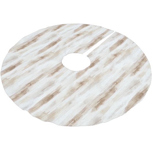 Chic Cream White Brown Streifen Polyester Weihnachtsbaumdecke (Schrägansicht)