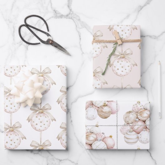 Chic Cream White Dots Bow Ornament Weihnachten Geschenkpapier Set (Vorderseite)