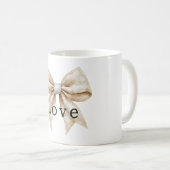 Chic Cream White Silver Glam Bow Liebe Kaffeetasse (VorderseiteRechts)