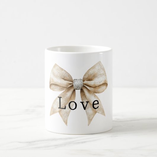 Chic Cream White Silver Glam Bow Liebe Kaffeetasse (Mittel)