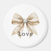 Chic Cream White Silver Glam Bow Liebe Magnet (Vorne)