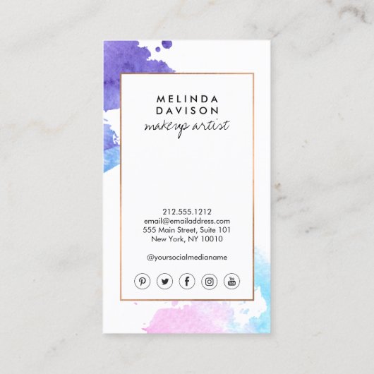 Chic Creative Watercolor Eye Makeup Artist Visitenkarte (Rückseite)