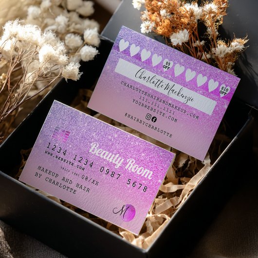 Chic Credit card pink purple glitter loyalty Visitenkarte