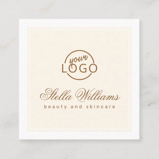 Chic Creme Elfenbein, weißes Logo minimalistisch Quadratische Visitenkarte (Vorderseite)