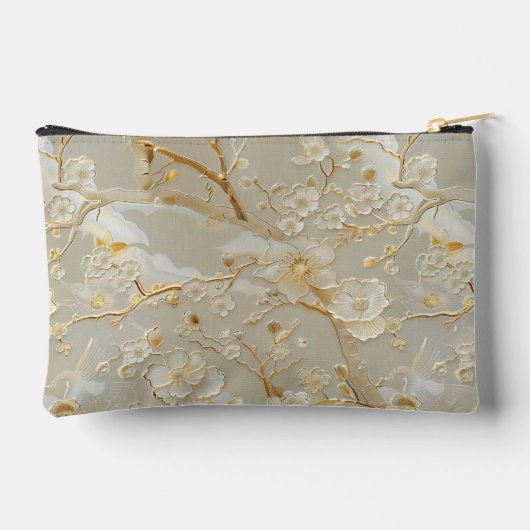 Chic Creme Gold Blumenmuster Zubehörtasche (Rückseite)