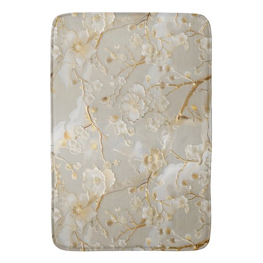 Chic Creme Gold Blüte Badematte (Vorderseite Vertikal)