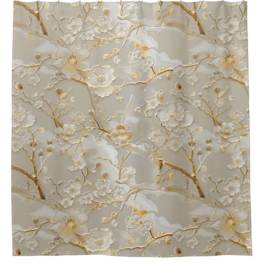 Chic Creme Gold Blüte Duschvorhang (Vorderseite)