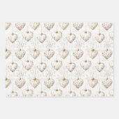 Chic Creme Graue Herzen Ornamente Hochzeit Geschenkpapier Set (Vorderseite)