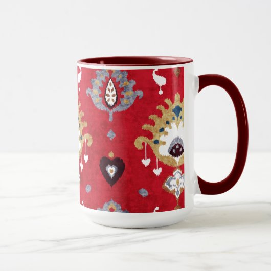 Chic crimson Red Gelb Ikat Stammmuster Tasse (Rechts)