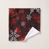 Chic Crimson Red Snowflake Motif Badhandtuch Set (Waschlappen)