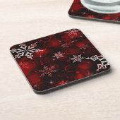 Chic Crimson Red Snowflake Motif Getränkeuntersetzer (Linke Seite)