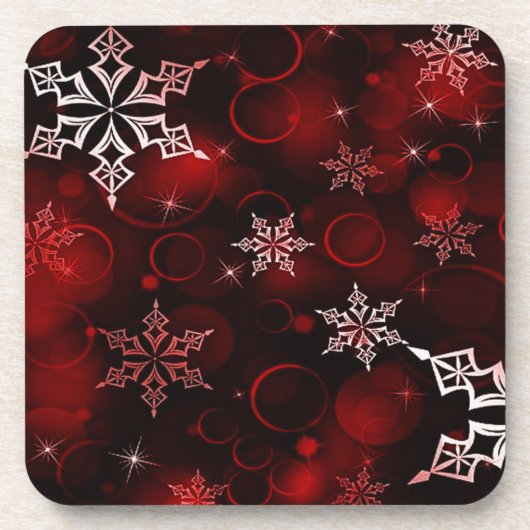 Chic Crimson Red Snowflake Motif Getränkeuntersetzer (Vorderseite)
