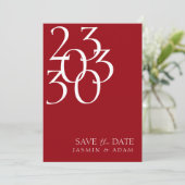 Chic Crimson Red White Minimal Foto Hochzeit Save The Date (Stehend Vorderseite)