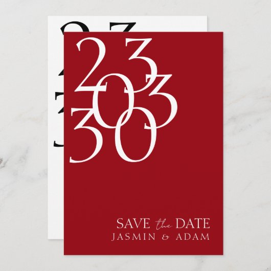 Chic Crimson Red White Minimal Foto Hochzeit Save The Date (Vorne/Hinten)