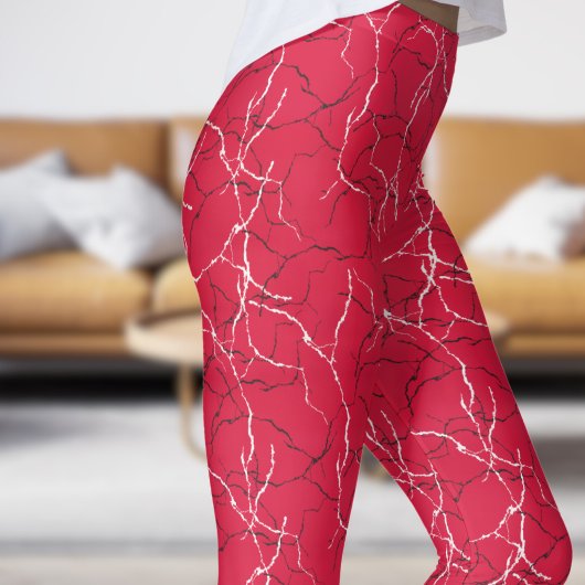Chic Crimson und Schwarz-weißes Fracture-Muster Leggings
