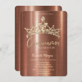 Chic Crown Brown Metallic Quinceañera Einladung (Vorne/Hinten)