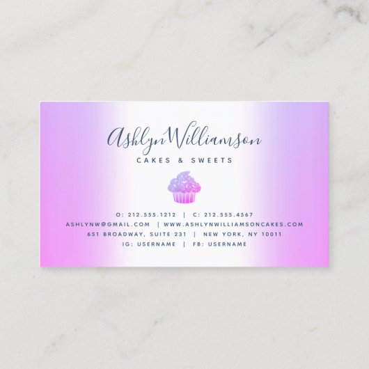 Chic Cupcake Bäckerei Koch Glitzer Tropfen Lila Bl Visitenkarte (Rückseite)