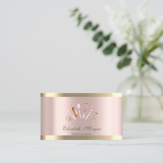Chic Cupcake Gold Streifen Rose Gold Bäckereiwerkz Visitenkarte (Stehend Vorderseite)